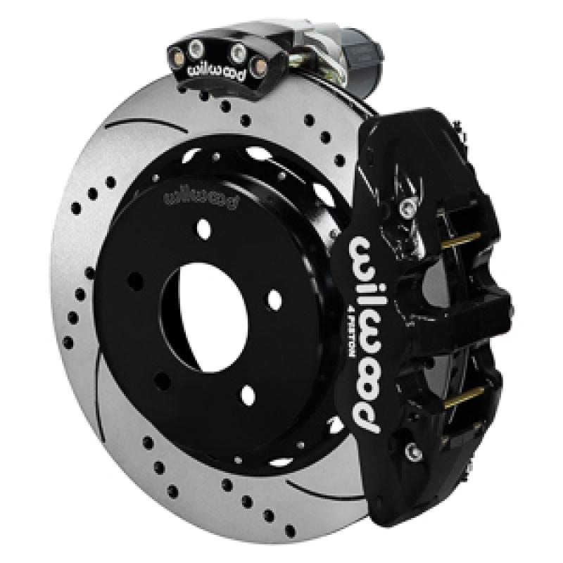 Wilwood 88-98 GM C1500 Aero4 Rear Elec. Parking Brake Kit 14in SRP Rotor 3.25in Offset - Blk