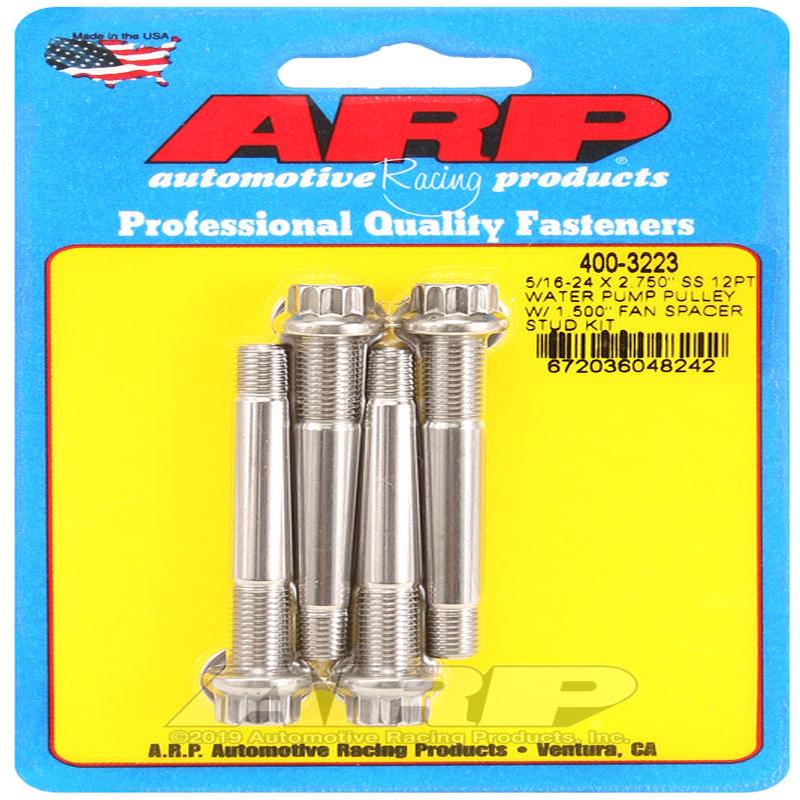 ARP 5/16-24 X 2.750 SS 12pt water pump pulley w/ 1.500in fan spacer stud kit